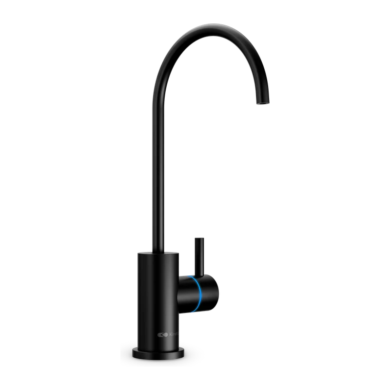 The HYDRO ECO faucet in matte black with a blue ring