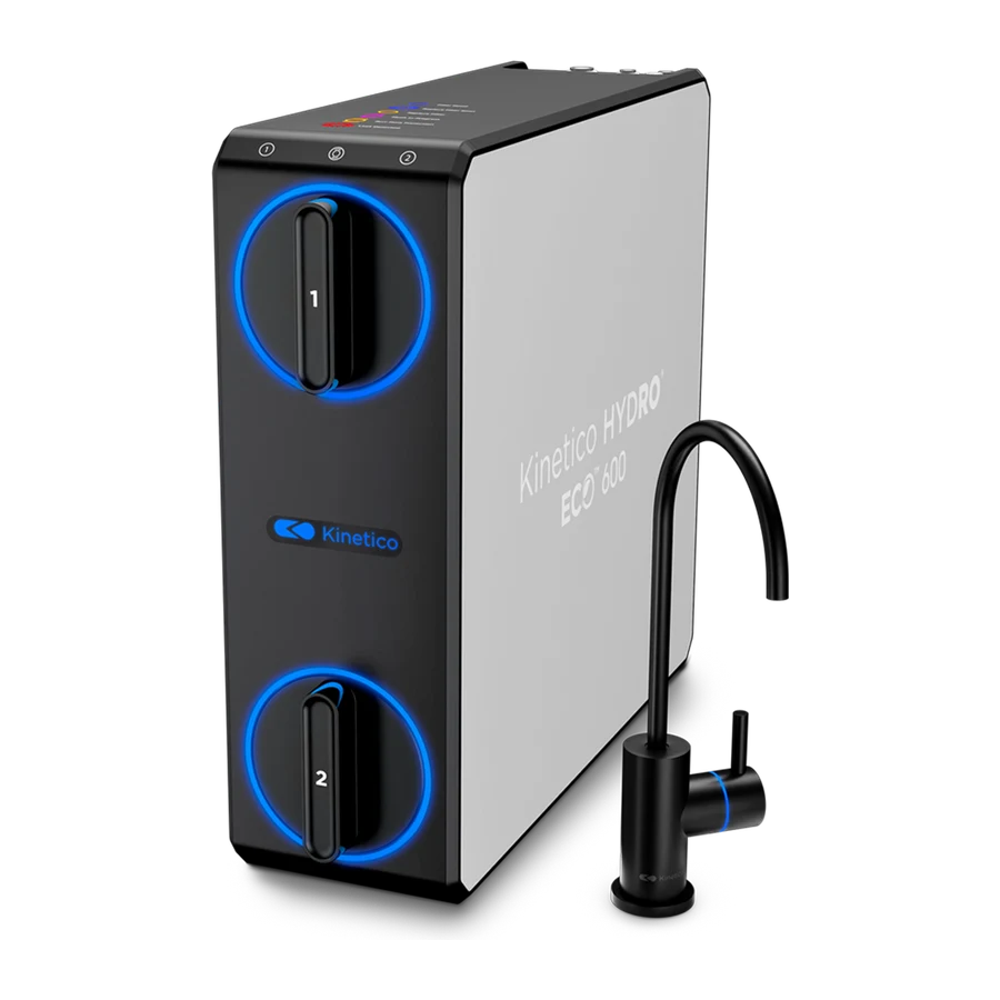 Kinetico HYDRO ECO system and faucet, its cartridge status rings lit blue