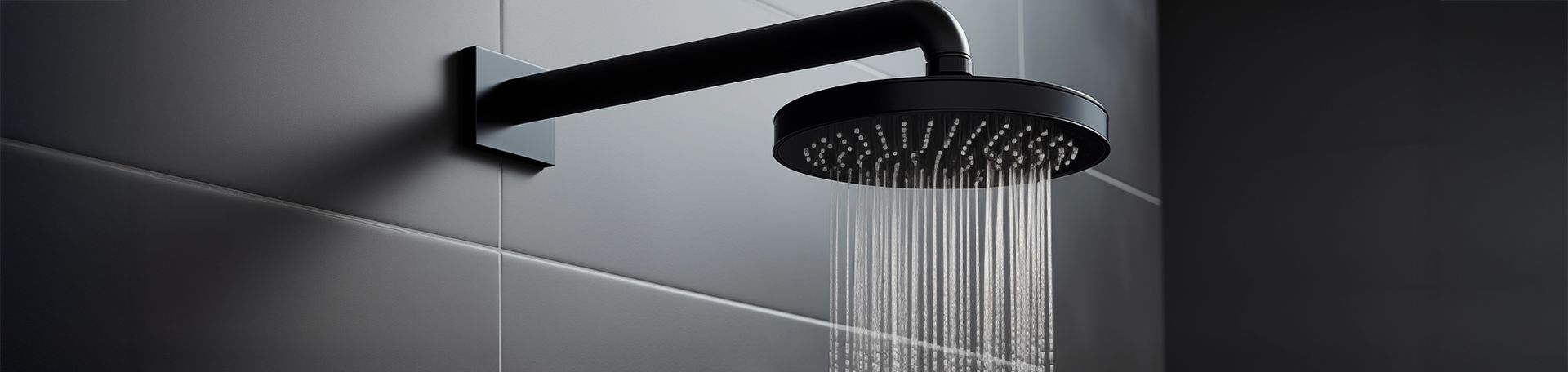 A rain shower head running with soft water