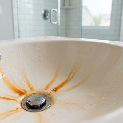 Orange iron staining in a sink