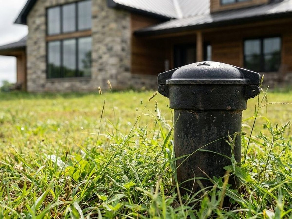 A private well head in the yard of a country home