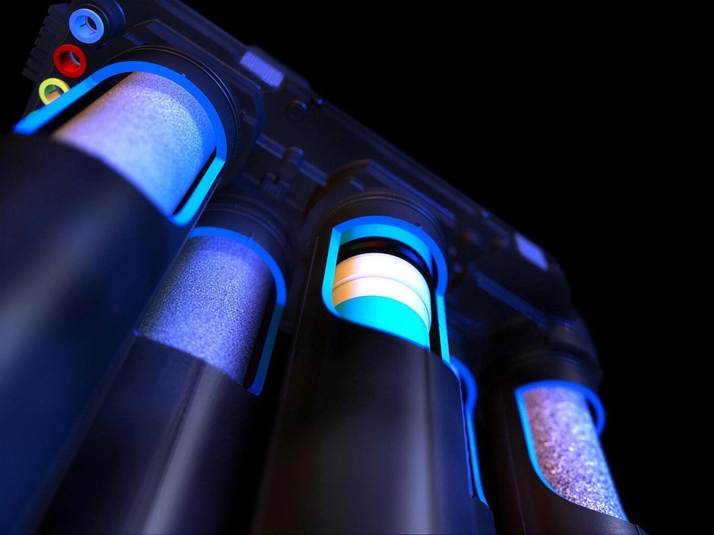 Inside the K5 drinking water station: filter cartridges in precise detail