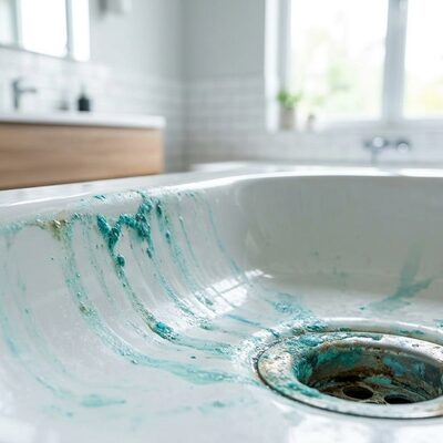 Blue-green staining from acidic water