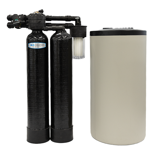 Kinetico Premier Series twin-tank water softener with brine tank